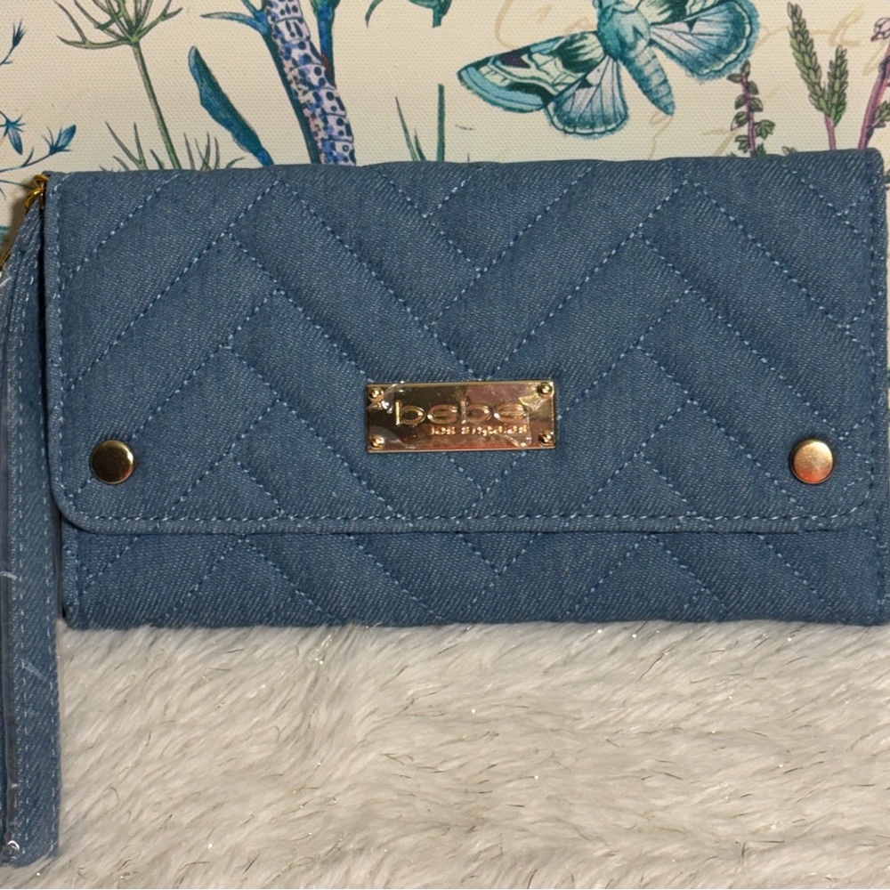Bebe “Sophia”Trifold Wallet In Quilted Denim